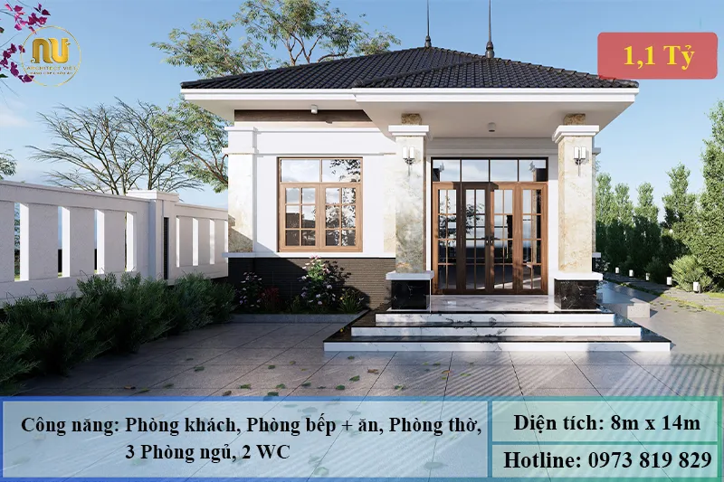 Thiết kế nhà ngang 8m dài 14m 1 tầng
