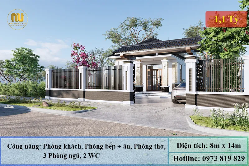 Thiết kế nhà ngang 8m dài 14m 1 tầng