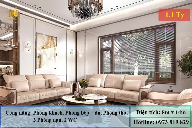 Thiết kế nhà ngang 8m dài 14m 1 tầng