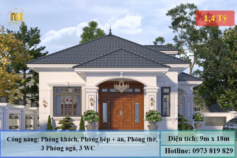 Thiết kế nhà ngang 9m dài 18m 1 tầng