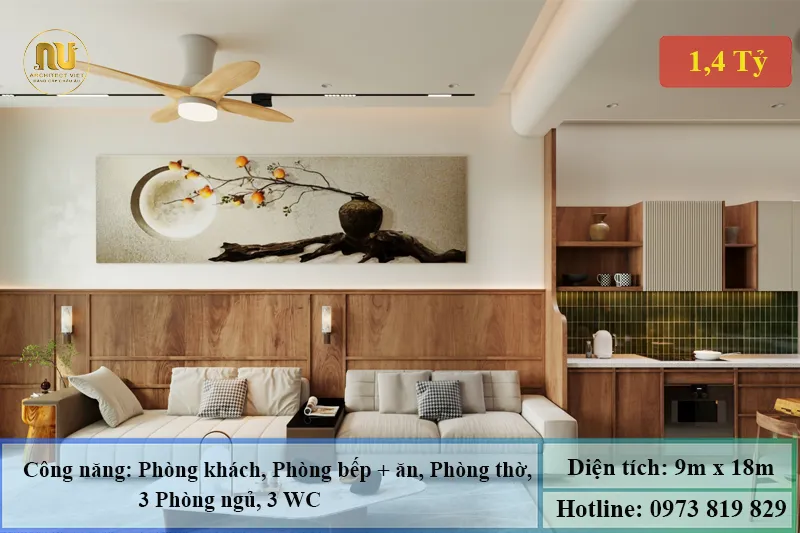 Thiết kế nhà ngang 9m dài 18m 1 tầng
