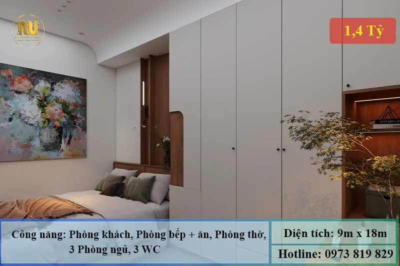 Thiết kế nhà ngang 9m dài 18m 1 tầng