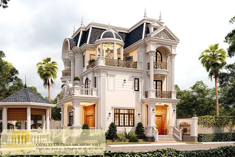 Mẫu nhà tân cổ điển 3 tầng 2 mặt tiền