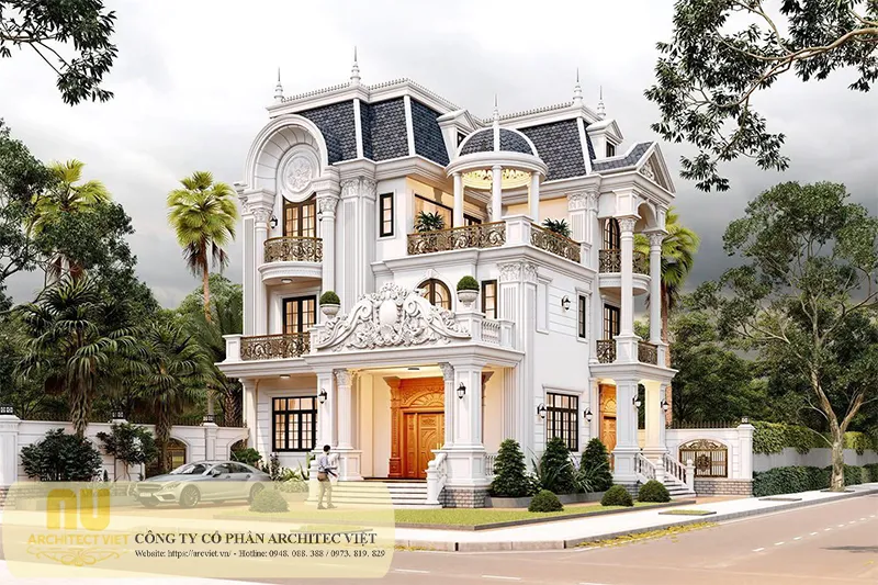 Mẫu nhà tân cổ điển 3 tầng 2 mặt tiền