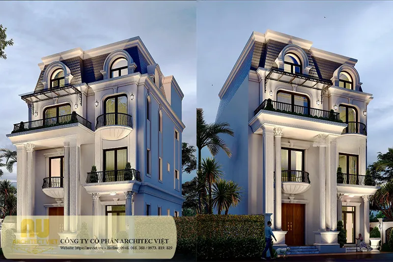 Mẫu nhà tân cổ điển mặt tiền 8m