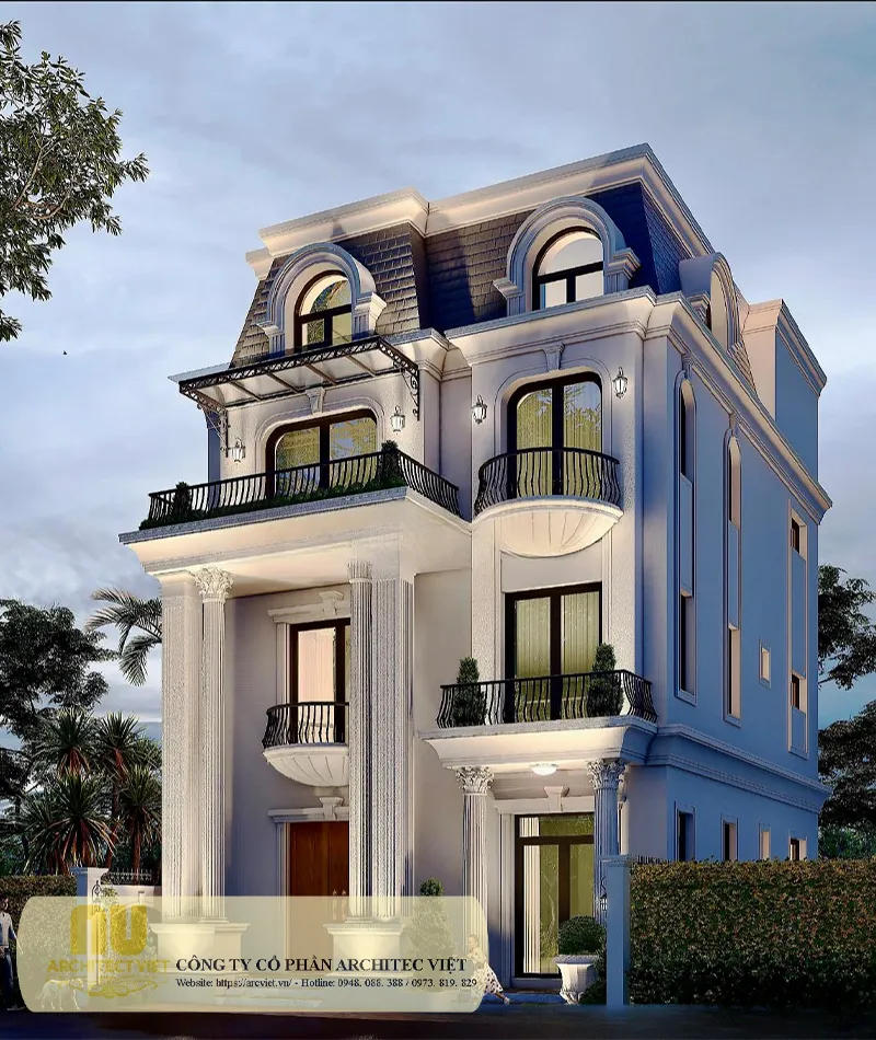 Mẫu nhà tân cổ điển mặt tiền 8m