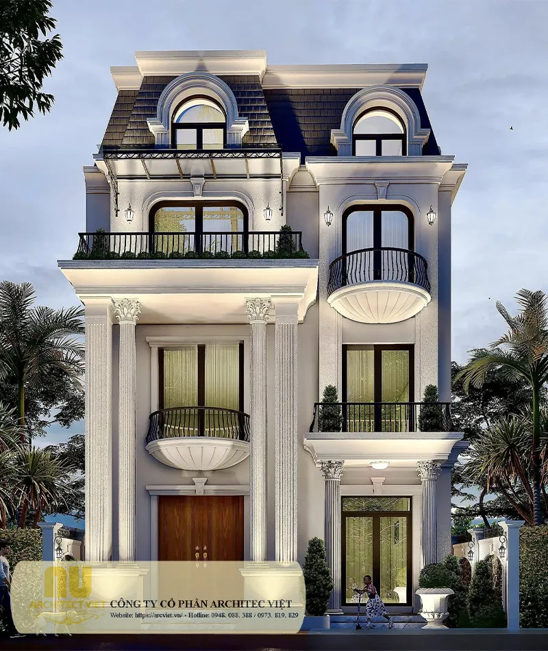 Mẫu nhà tân cổ điển mặt tiền 8m