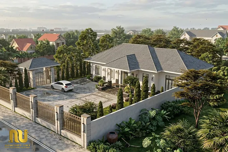 Mẫu nhà mái nhật 1 tầng mặt tiền 15m