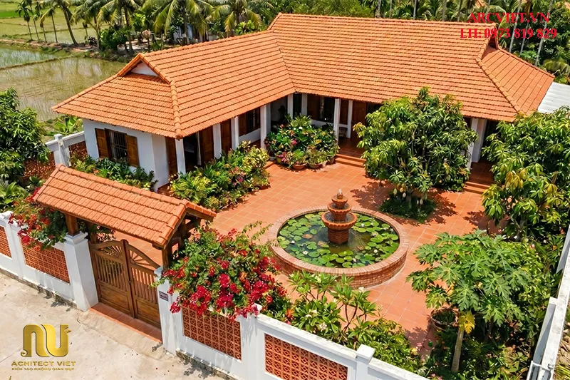 Mẫu nhà chữ L 1 tầng 4 phòng ngủ