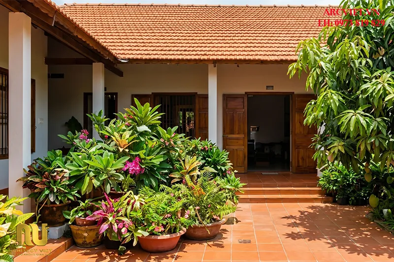 Mẫu nhà chữ L 1 tầng 4 phòng ngủ