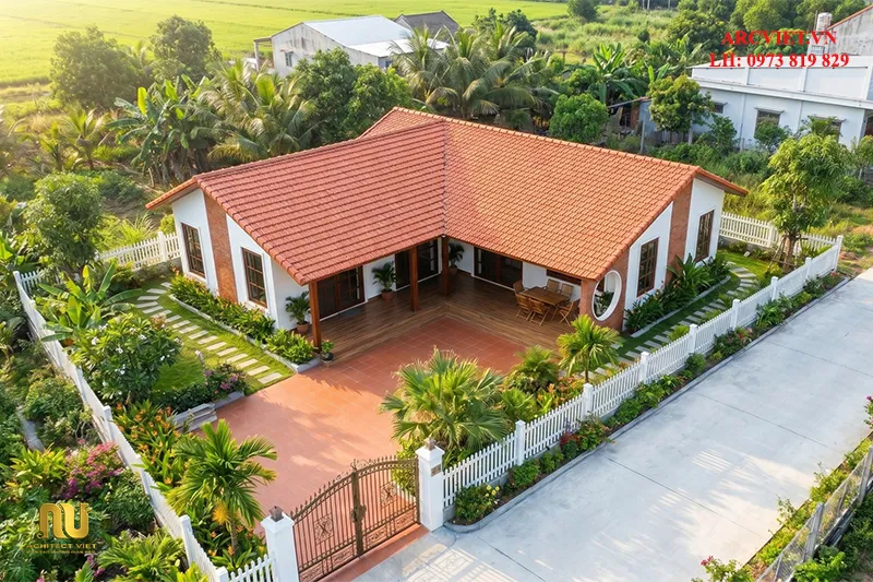 Mẫu nhà chữ L 1 tầng 4 phòng ngủ