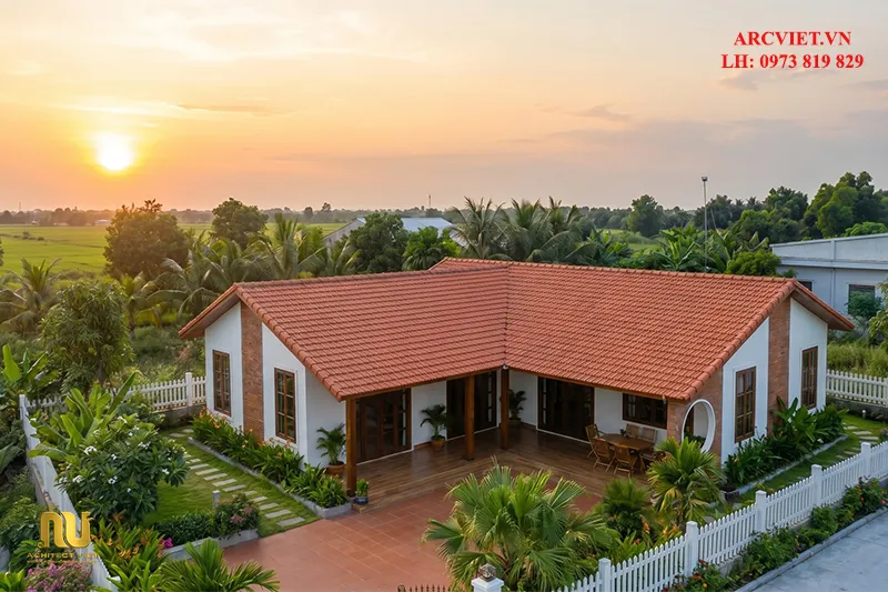 Mẫu nhà chữ L 1 tầng 4 phòng ngủ