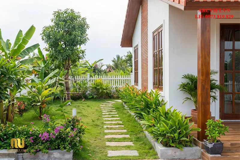 Mẫu nhà chữ L 1 tầng 4 phòng ngủ