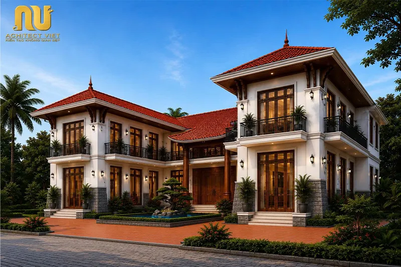 Nhà chữ U 2 tầng mái Nhật