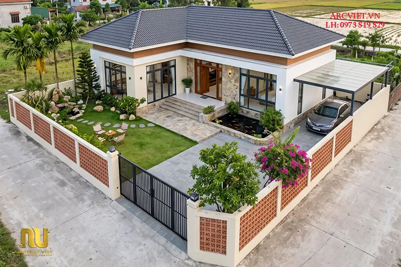 Nhà chữ l mái nhật 1 tầng