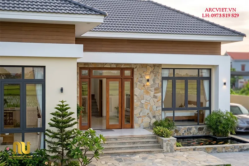 Nhà chữ l mái nhật 1 tầng