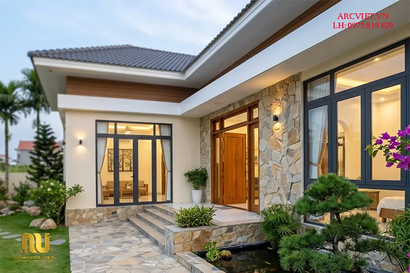 Nhà chữ l mái nhật 1 tầng