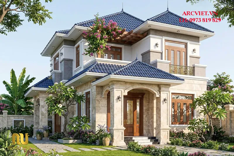 Mẫu nhà 2 tầng mái nhật 100m2