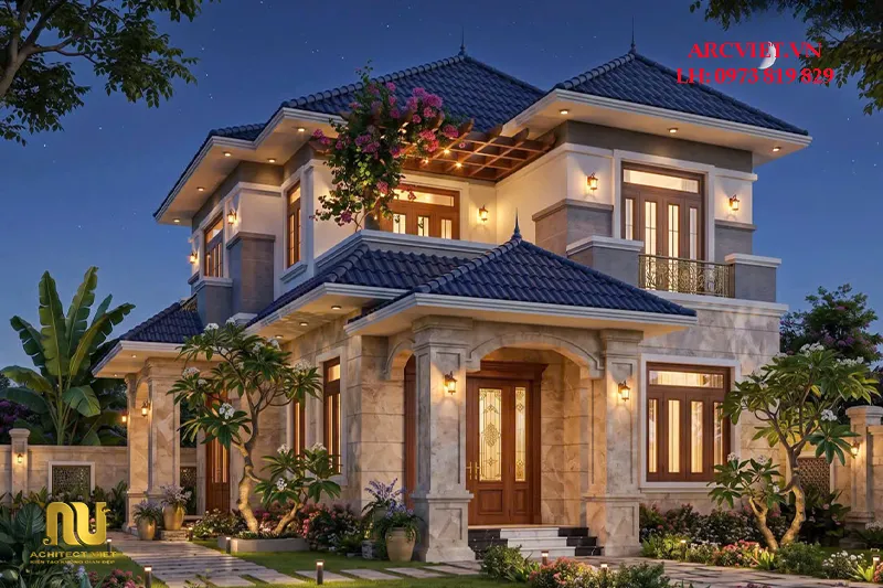 Mẫu nhà 2 tầng mái nhật 100m2