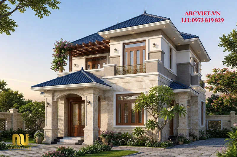 Mẫu nhà 2 tầng mái nhật 100m2