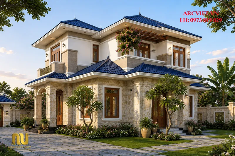 Mẫu nhà 2 tầng mái nhật 100m2