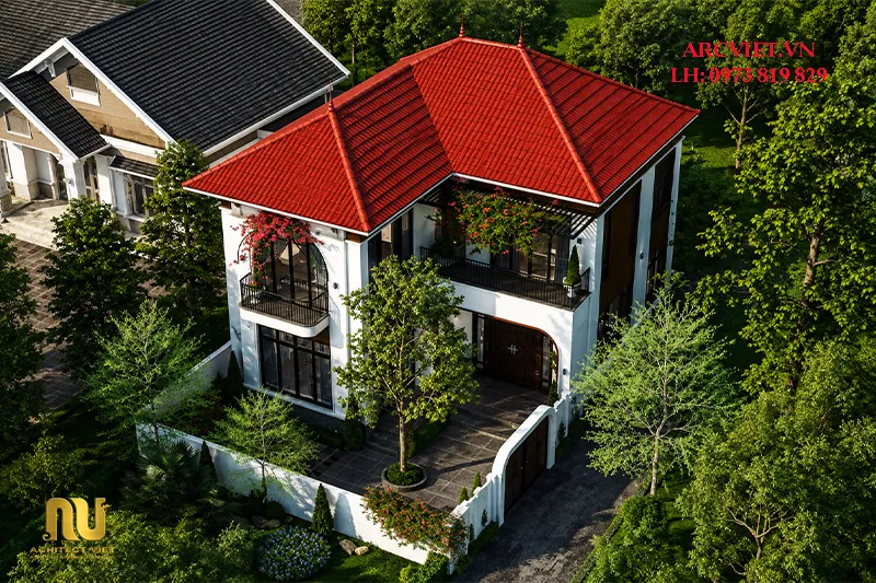 Mẫu nhà 2 tầng mặt tiền 9m hiện đại