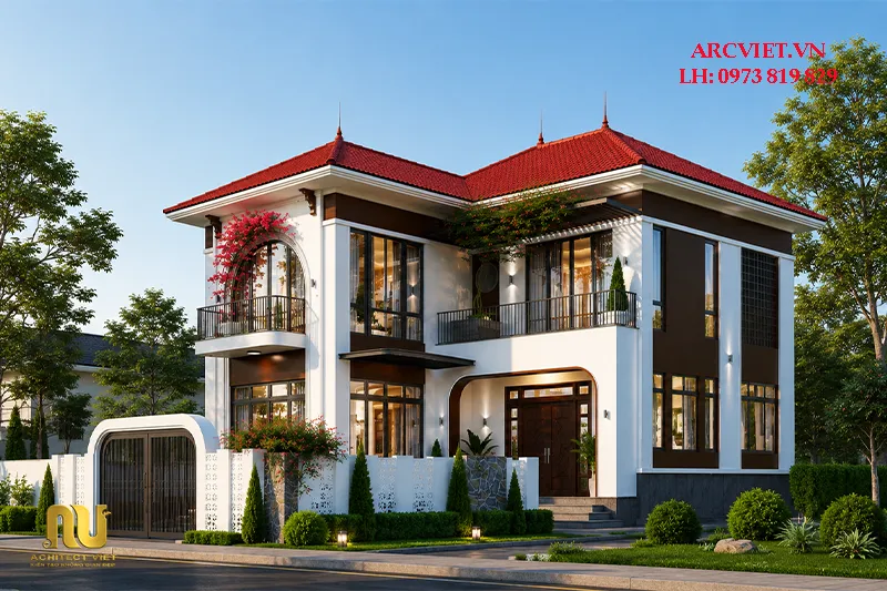 Mẫu nhà 2 tầng mặt tiền 9m hiện đại