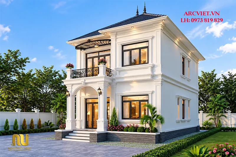 Mẫu nhà rộng 12m 2 tầng mái nhật