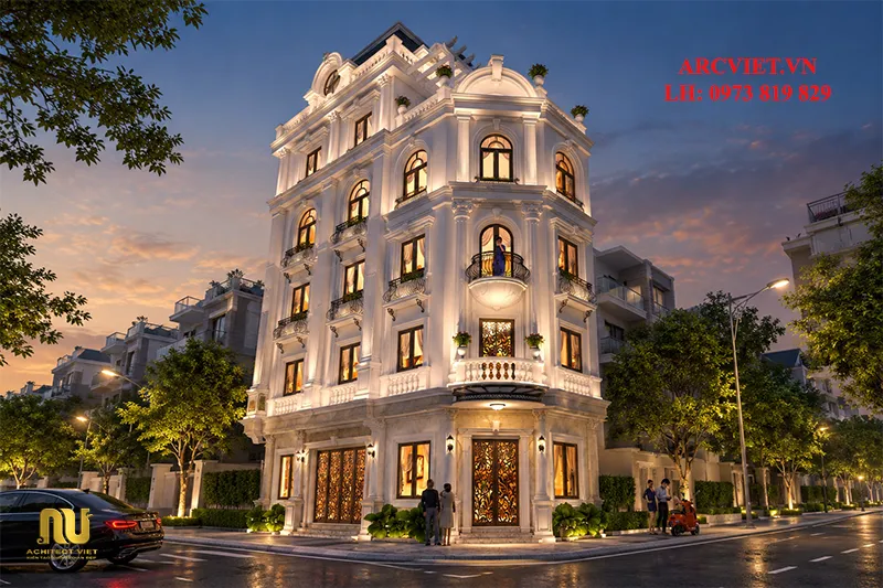 Mẫu khách sạn lô góc 5 tầng