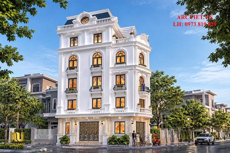 Mẫu khách sạn lô góc 5 tầng