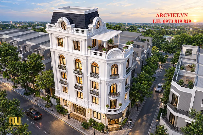 Mẫu khách sạn lô góc 5 tầng