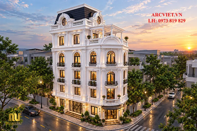 Mẫu khách sạn lô góc 5 tầng