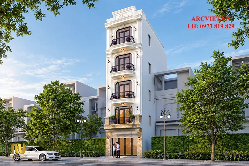 Mẫu nhà rộng 5m dài 20m 5 tầng phong cách tân cổ điển sang trọng do Architec Việt thiết kế.