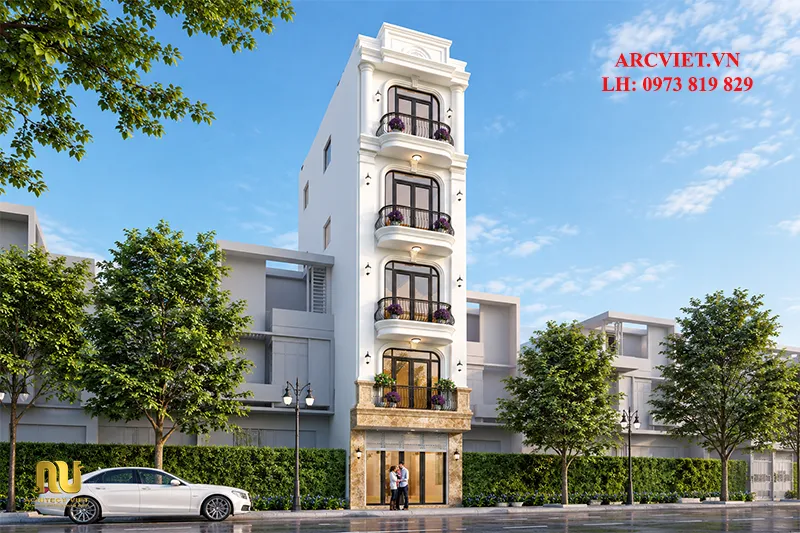 Mẫu nhà rộng 5m dài 20m 5 tầng phong cách tân cổ điển sang trọng do Architec Việt thiết kế.