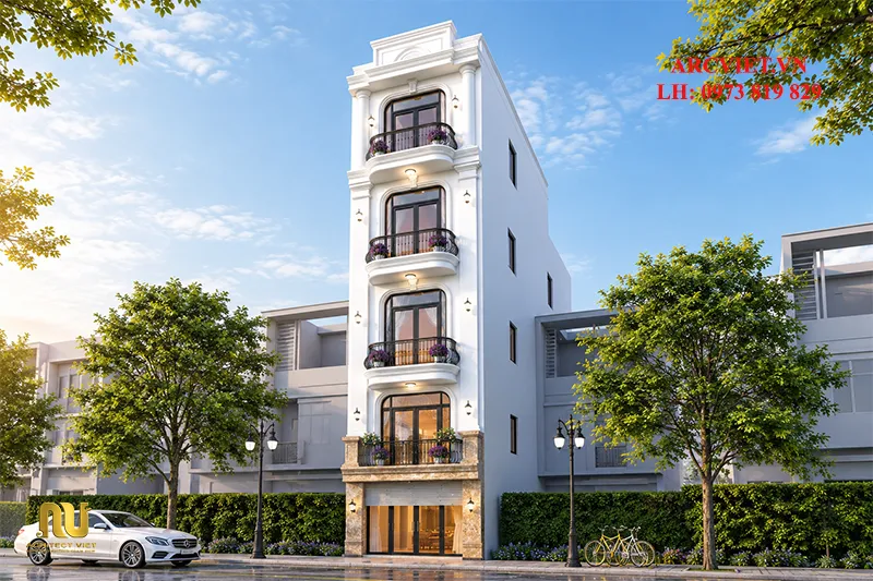 Mẫu nhà rộng 5m dài 20m 5 tầng phong cách tân cổ điển sang trọng do Architec Việt thiết kế.