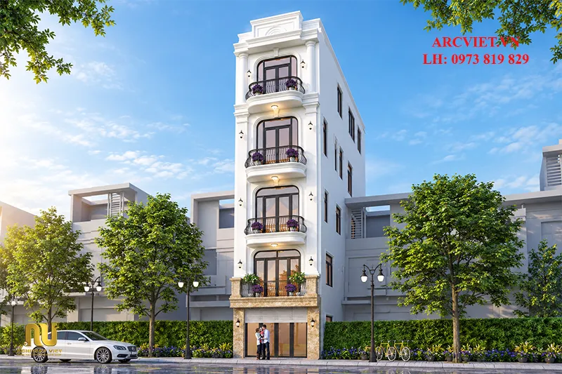 Mẫu nhà rộng 5m dài 20m 5 tầng phong cách tân cổ điển sang trọng do Architec Việt thiết kế.