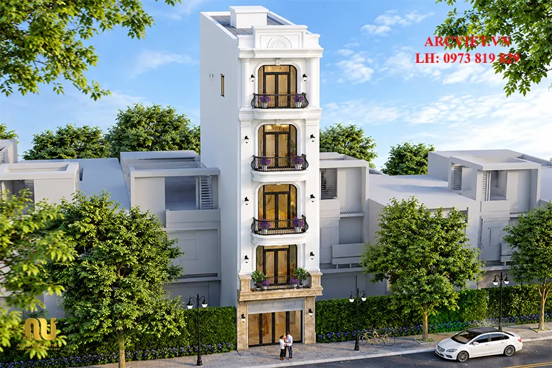 Mẫu nhà rộng 5m dài 20m 5 tầng phong cách tân cổ điển sang trọng do Architec Việt thiết kế.