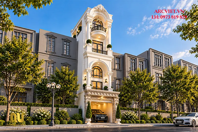 Mẫu nhà tân cổ điển mặt tiền 5m
