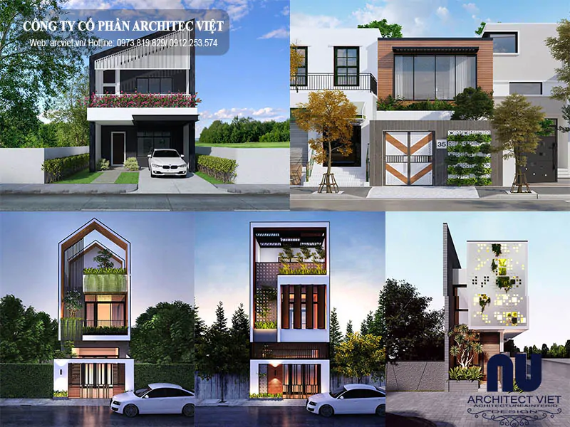 thiết kế nhà 2 tầng đẹp mặt tiền 5m