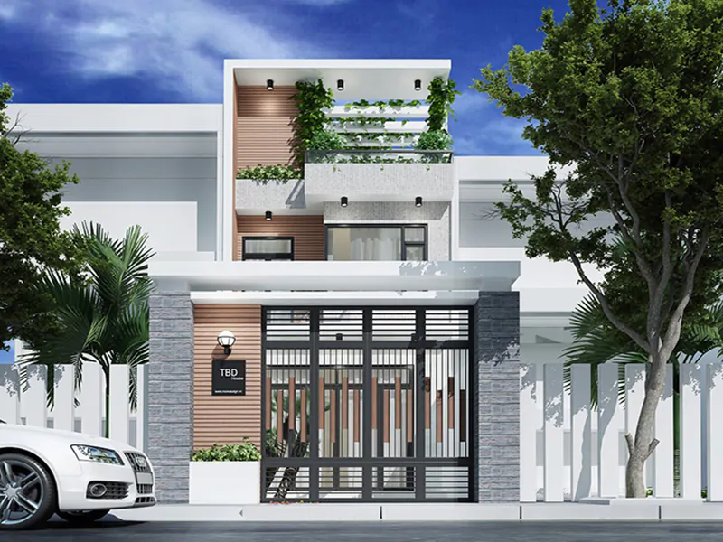 nhà phố hiện đại 2 tầng mặt tiền 5m có cổng