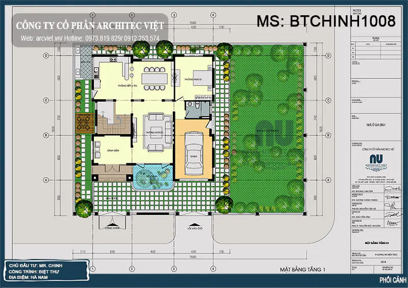 Bản vẽ 3D mặt bằng biệt thự