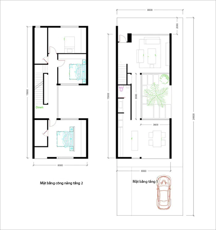 Mẫu thiết kế nhà 2 tầng 6x15m