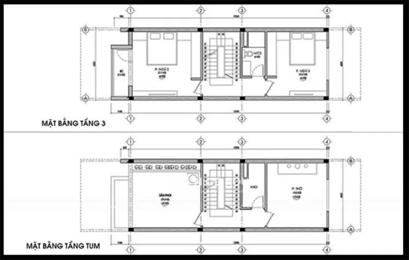 bản vẽ thiết kế nhà 3 tầng 5x14m