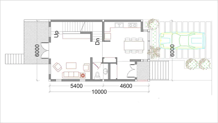 Bản vẽ thiết kế nhà 2 tầng 6x10m