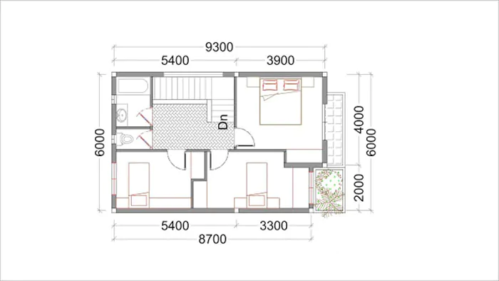 Bản vẽ thiết kế nhà 2 tầng 6x10m