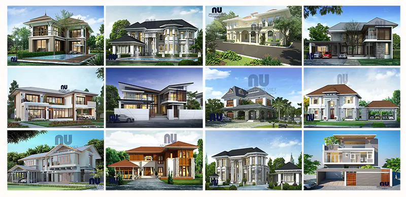 mẫu biệt thự 2 tầng 4 phòng ngủ