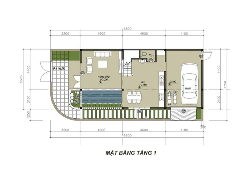 mẫu biệt thự 3 tầng hiện đại 7,7 x 16,5m