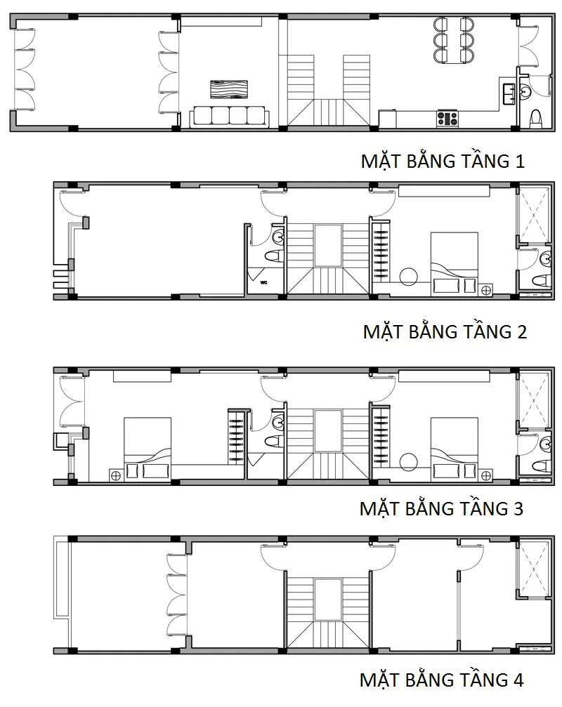 Thiết kế nhà 4x16 2 tầng