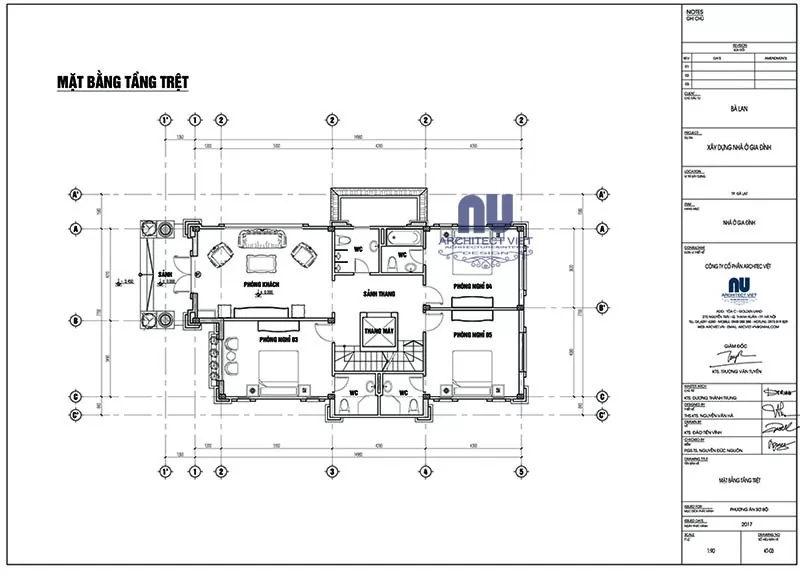 Mặt bằng công năng tầng trệt mẫu biêt thự 3 tầng đẹp