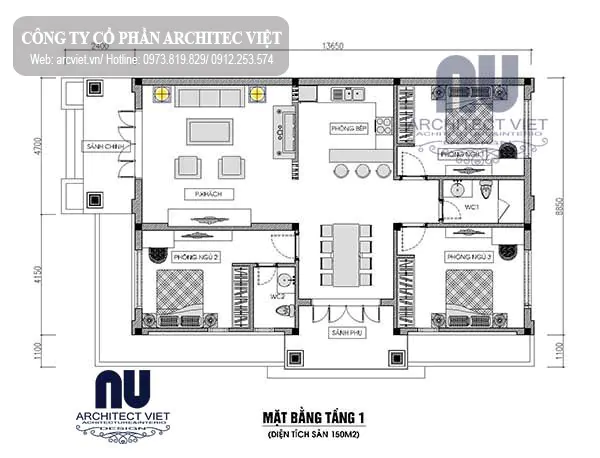 Thiết kế nội thất nhà cấp 4 150m2